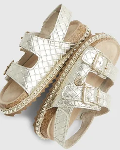 Girls Gold Weave Buckle Footbed Sandals