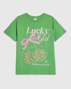 Girls Green Lucky Girl T-Shirt