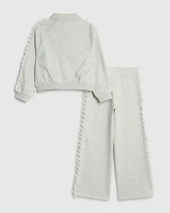 Girls Grey Bow Side Ruffle Sweatshirt Set