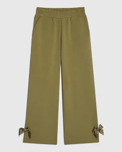 Girls Khaki Bow Wide Leg Premium Trousers