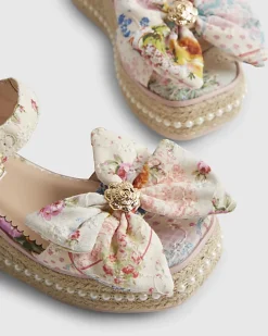 Girls Multi Colour Broderie Bow Wedge Sandals