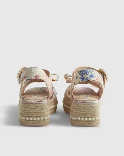 Girls Multi Colour Broderie Bow Wedge Sandals