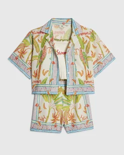 Girls Multi Colour Parrot Shorts Set