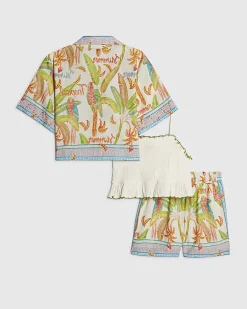 Girls Multi Colour Parrot Shorts Set