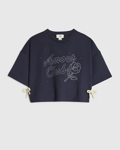 Girls Navy Embellished Amour Club T-Shirt