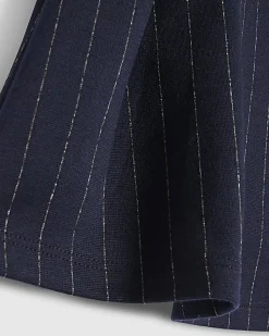 Girls Navy Pinstripe Pleated Skirt