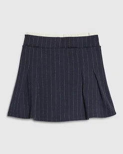 Girls Navy Pinstripe Pleated Skirt