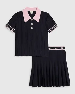 Girls Navy Polo Shirt And Skirt Set