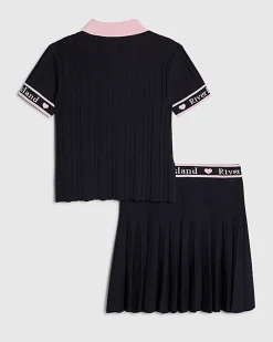 Girls Navy Polo Shirt And Skirt Set