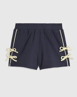 Girls Navy Side Tape Bow Shorts