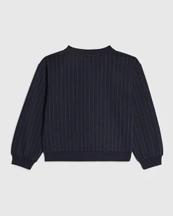 Girls Navy Stripe Badge Cardigan