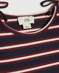 Girls Navy Stripe Cold Shoulder Top