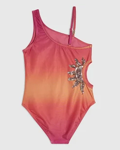 Girls Orange Ombre Sequin Sun Swimsuit