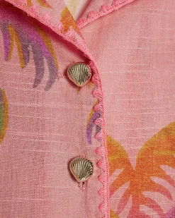 Girls Orange Palm Print Shirt Set