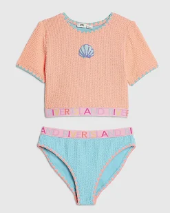 Girls Orange Shell Elastic T-Shirt Bikini