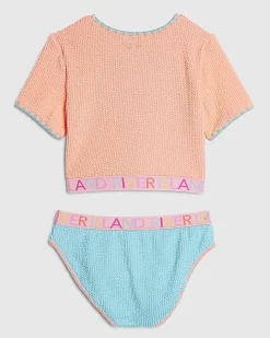 Girls Orange Shell Elastic T-Shirt Bikini