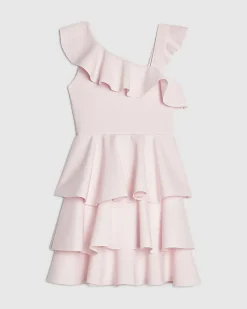Girls Pink Asymmetric Tiered Dress