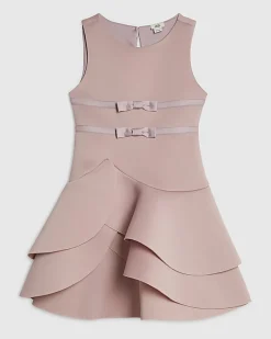 Girls Pink Bow Frill Dress