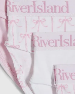 Girls Pink Bow Print Pack Of 5 Briefs