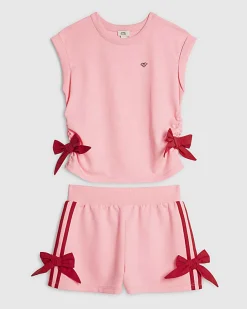 Girls Pink Bow Tank Top And Shorts Set