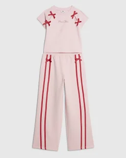 Girls Pink Bow Tracksuit Set