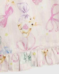 Girls Pink Bunny Stripe Satin Pyjamas