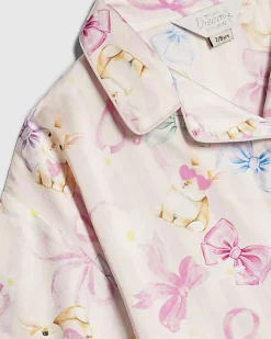 Girls Pink Bunny Stripe Satin Pyjamas