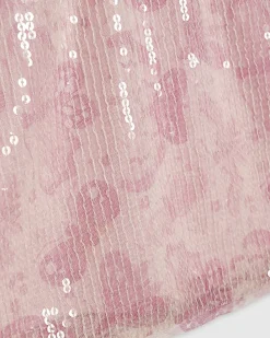 Girls Pink Butterfly Sequin Skirt Set