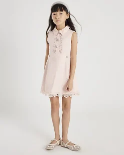 Girls Pink Button Up Embellished Dress