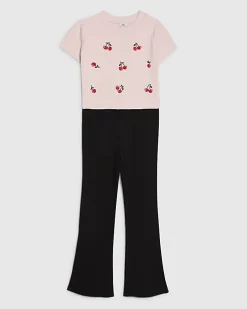 Girls Pink Cherry T-shirt and Kickflare Set
