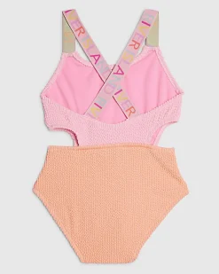 Girls Pink Colour Block Cut Out Swimsuit
