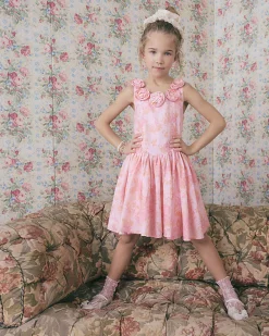 Girls Pink Corsage Cotton Dress
