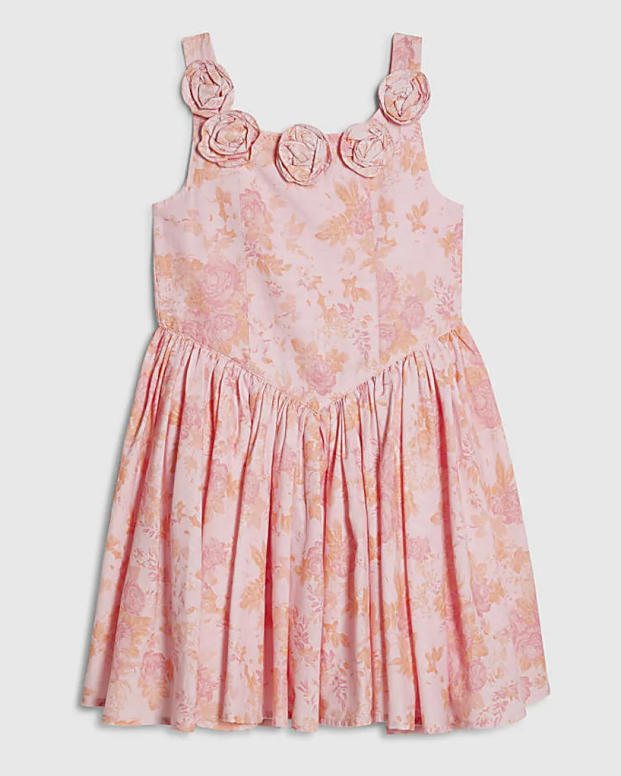 Girls Pink Corsage Cotton Dress