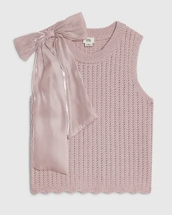 Girls Pink 3D Bow Knitted Tank Top