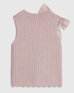 Girls Pink 3D Bow Knitted Tank Top