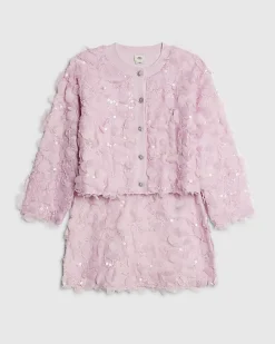 Girls Pink 3D Floral Skirt Set