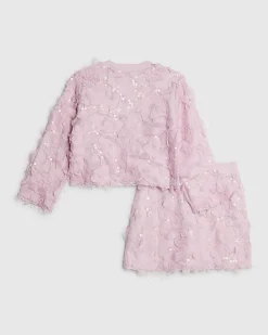 Girls Pink 3D Floral Skirt Set