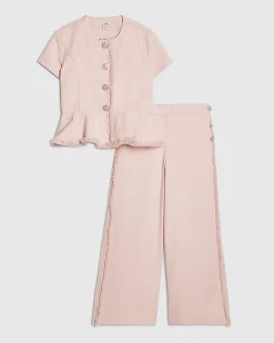Girls Pink Denim Peplum Top Set