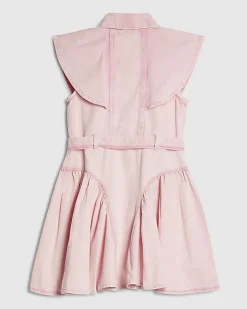Girls Pink Denim Prom Shirt Dress