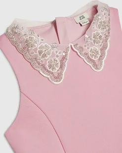 Girls Pink Embellished Collar Dress