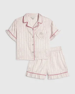 Girls Pink Embellished Satin Pyjamas Set