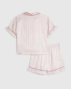 Girls Pink Embellished Satin Pyjamas Set