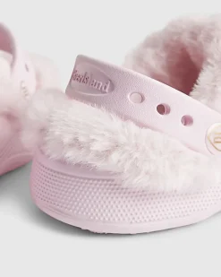 Girls Pink Faux Fur Lined Charm Clogs