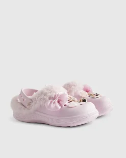Girls Pink Faux Fur Lined Charm Clogs