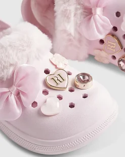 Girls Pink Faux Fur Lined Charm Clogs
