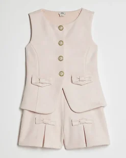 Girls Pink Faux Suede Waistcoat Set