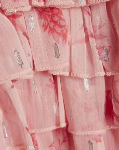 Girls Pink Floral Chiffon Hem Dress