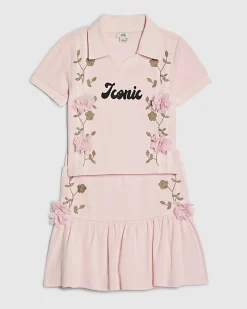 Girls Pink Floral Polo Skirt Set