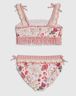 Girls Pink Floral Print Bikini Set