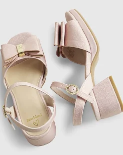 Girls Pink Glitter Bow Heeled Sandals